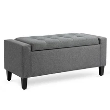 Linen Lift Top Tufted Storage Ottoman Bench Seat for Bedroom End of Bed Grey