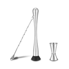 Stainless Steel Muddler for Cocktails,Mixing Spoon and 3 piece, Silver