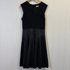 Rebecca Taylor Womens Quiet Luxury Faux Leather Midi Dress Size M Mixed Fabric