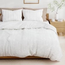 White Duvet Cover King Size, Seersucker 3 King 106"x96" White No Comforter 