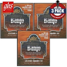 3-PACK GHS PF135 JD Crowe Signature 5-String Stainless Steel Banjo Strings
