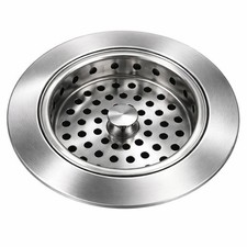 3-in-1 Kitchen Sink Stopper Strainer Pop Up Plug 3.5" Brushed Steel