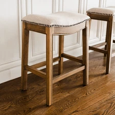 Maven Lane Open Box - 26" Adrien Saddle Counter Stool In Natural Wood Finish Wit