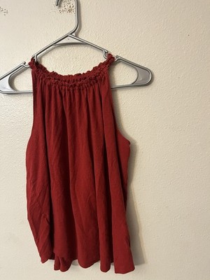 Loft Berry Red Top Front Flutter Sleeve Shoulder Small Blouse