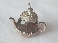 Vintage Sterling Silver Bracelet Charm Pendant Nuvo Crystal Tea Pot