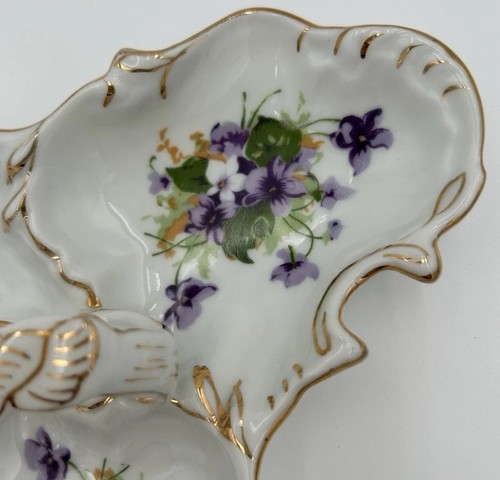SAJI Japan Fine China Porcelain Condiment Trinket Dish Purple Violet Gold VTG 8” - Picture 8 of 17