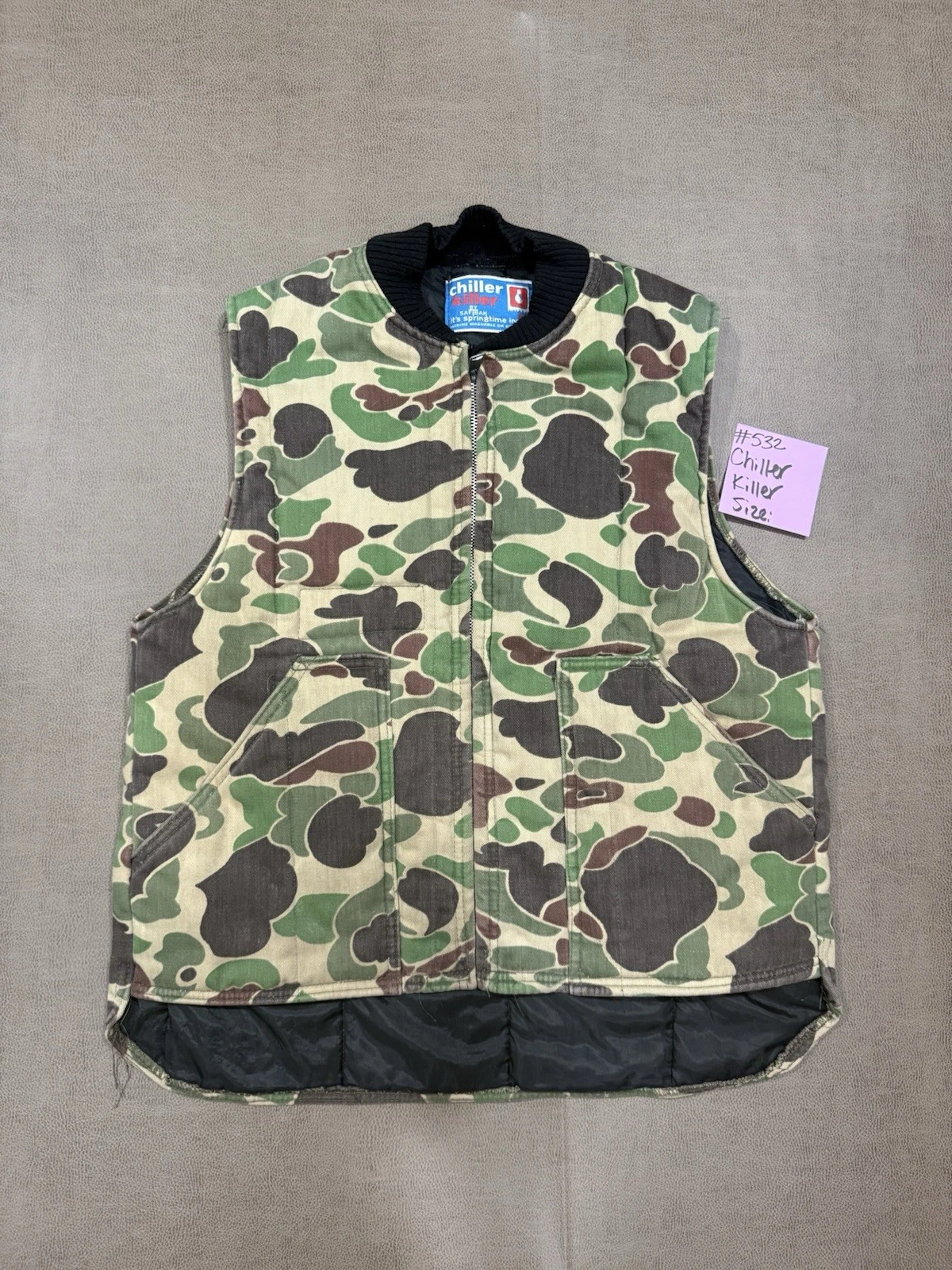 vintage Chiller Killer Vest Duck Camo Hunting Workwear Puffer Insulated Mens M