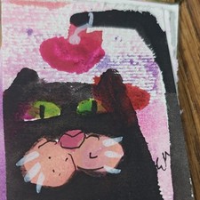 ACEO Art Card By Emily Meinert Porgie The Cat Wattercolor