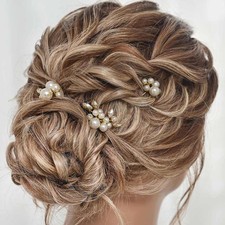 3-Pack Gold Pearl Bride Wedding Hair Pins Crystal Bridal Headpiece Accessory