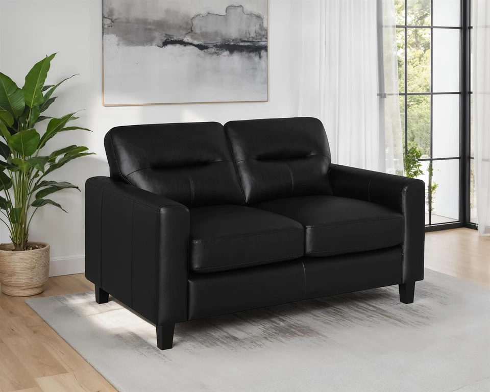 Sofá loveseat Coaster Scotland tapizado de cuero sintético con brazo de oruga en negro Foto 2 de 4