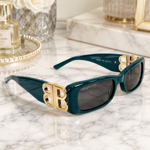 Balenciaga Womens Green Sunglasses BB0096S 006 Gold Accent Rectangle Shape 51 mm