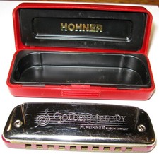 Vintage Hohner Germany Golden Melody No.542 Harmonica Key of G 10 Hole, Case
