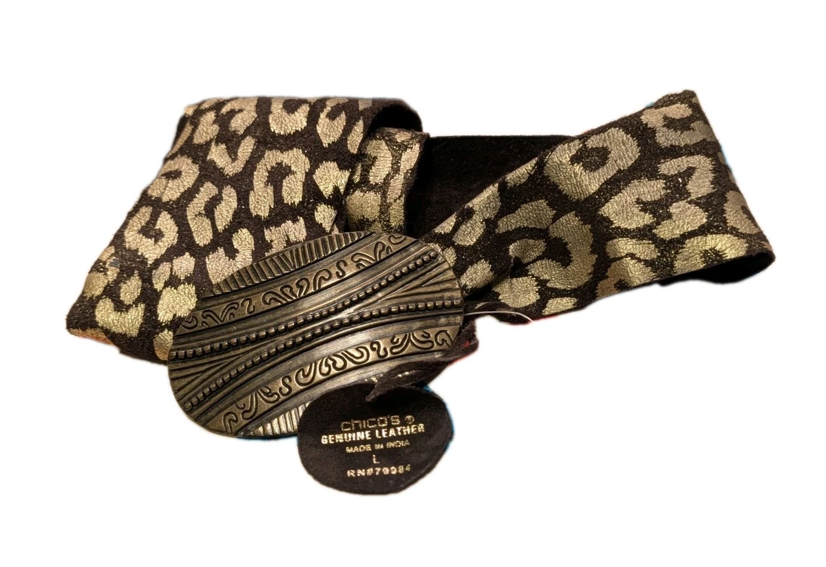 Chico\'s new Brown/Gold Belt with Vintage Charm and leopard print belt. Chicos Belt Womens Medium Brown Black Leather Leopard Brass  main image 2