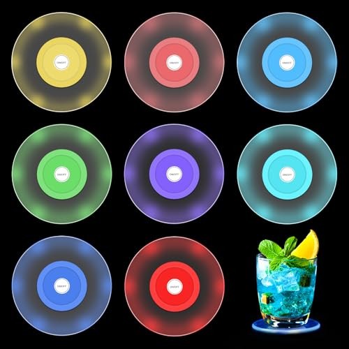 Dessous de verre LED Joycabin lumineux et colorés en acrylique transparent lot de 8