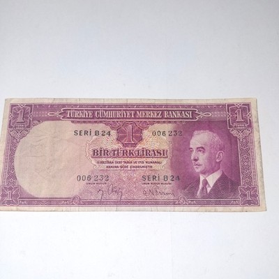 Turkey 1 Lira 1942 - 1930 law Circulated bank note Turkiye bankasi Bir lirashi
