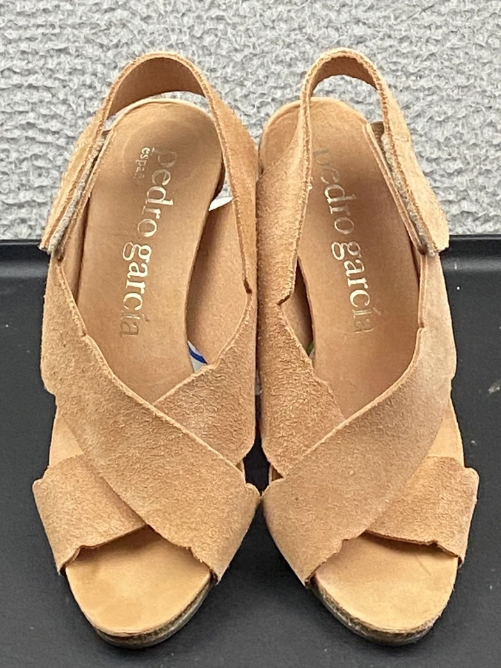 女士 Pedro Garcia 38.5 露跟露趾麂皮绒皮革高跟鞋西班牙设计师 — 第 3/4 张图片