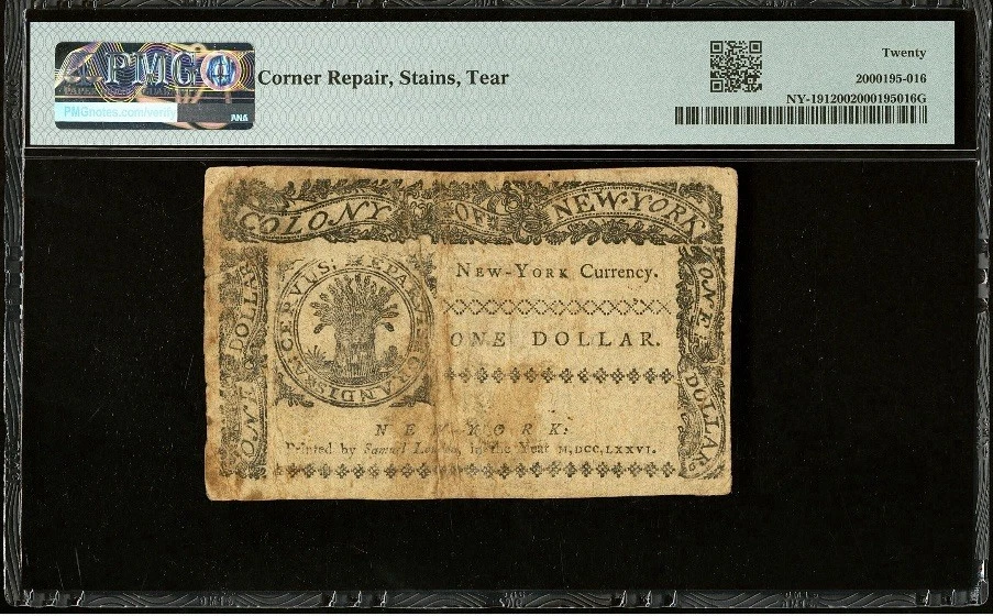 1776 NEW YORK, American Revolution $1 Colonial Currency Bank Note, NY-191, PMG - Image 2 of 4
