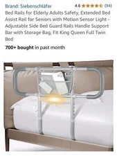 Elderly Adult Bed Rail Safety Assist Bar with Motion Light and Storage Pouch