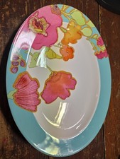 Lenox FLORAL FUSION Oval Platter AQUA 16 " Beautiful Flower Motiff