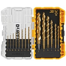 14-Piece Drill Bit Set, Titanium Nitride Coated for Wood, Metal, Plastic