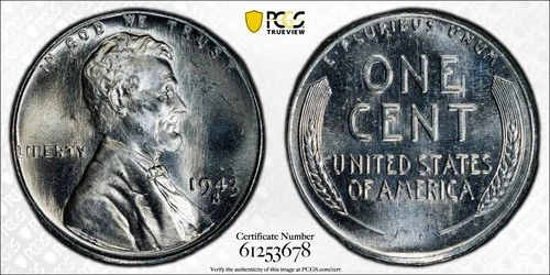 1943-S PCGS MS66 STEEL CENT,  GEM BRILLIANT UNC LOOKS PL