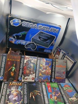 Sega Saturn Vintage Spielekonsole funktionstüchtig verpackt 10 Spiele neue Batterie