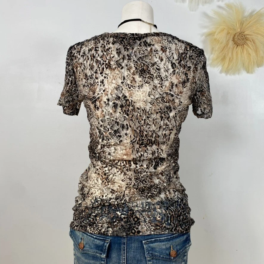 Vintage BKE Womens Y2K Mesh Top Size L Sheer Animal Print Grunge Gothic Edgy - Image 4 of 4
