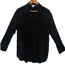 H&M Crinkled Textured Button Up Top Womens M Black Resortwear Relaxed