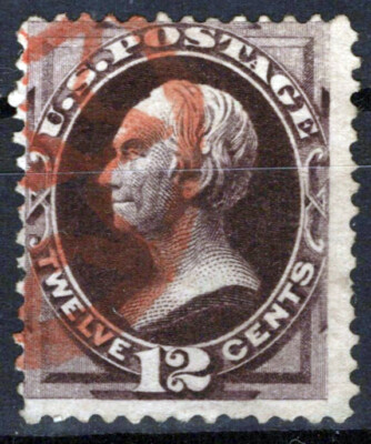 〆 Deadline S.C.X US Stamps 162 used F 12c Henry Clay, red fancy cancel CV $150