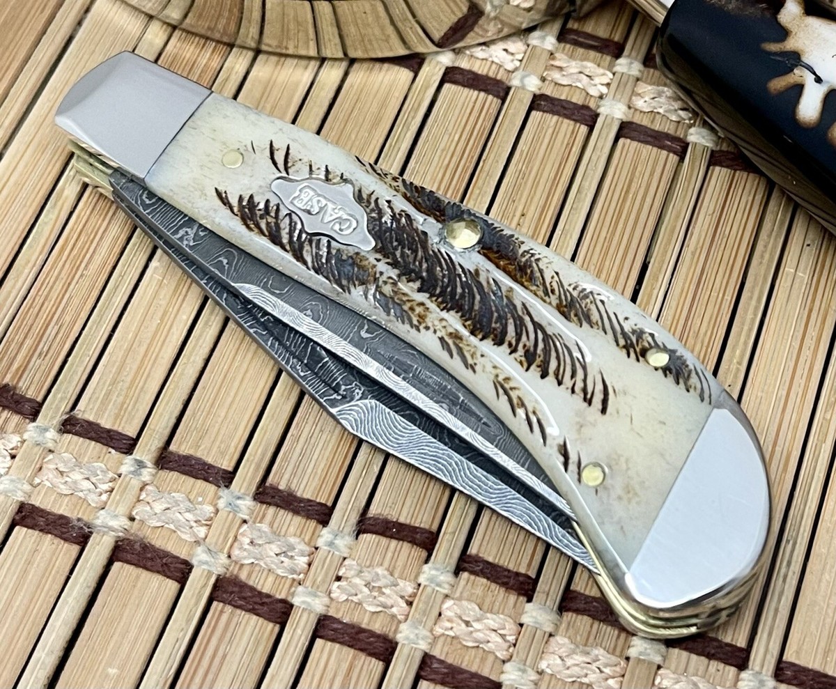 Case XX USA 2023 Vintage Bone Damascus CA77465 Saddlehorn Pocket