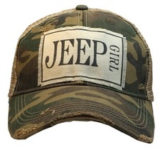 "Jeep Girl" Distressed Trucker Hat Green Camo Unisex Snapback Cap NEW
