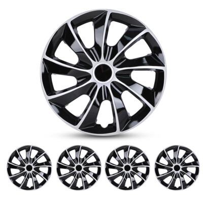 Black 16'' Wheel Covers Set of 4 Snap On Full Hub Caps Fits R16 Tire & Steel Rim