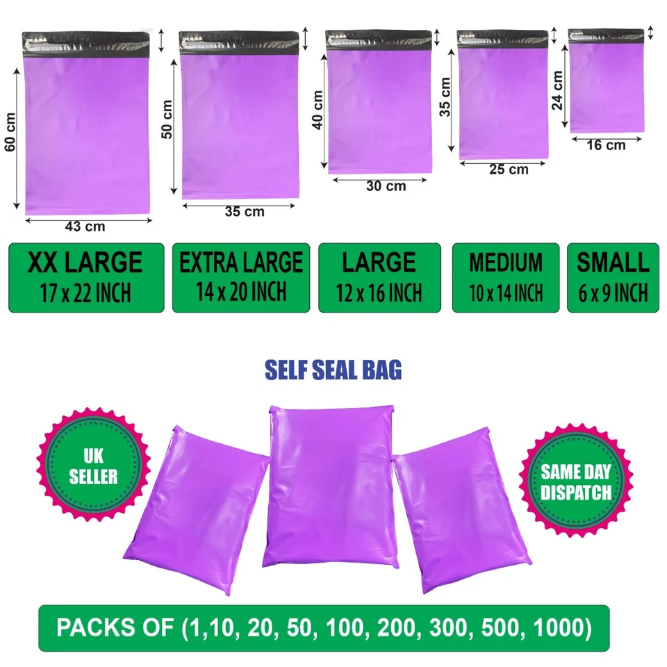 Purple Postal Mailing Bags Postage Coloured Packaging Parcel Shipping Bags Cheap
