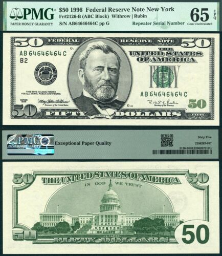 1996 $50 FRN Super Repeater 64646464 ABC Block 1st Year of the Big Heads Fancy - Picture 1 of 3