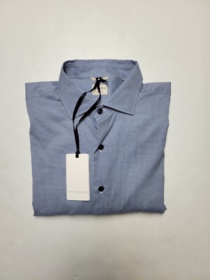 CULTURATA Italy 3XL 19   47 Blue Micro Check Light Weight Woven Men's Shirt NWT