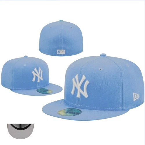 New York Yankees Fitted Hat Embroidered Baseball Cap Sonnenhut Flat Brim Cap - Bild 9 von 39