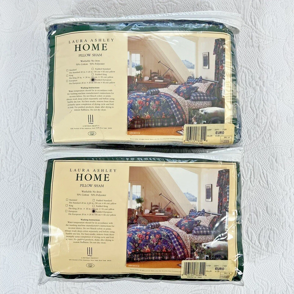 Funda de almohada acolchada Laura Ashley 2 euros arboreto azul a cuadros cabaña 26x26 NUEVA Foto 3 de 4