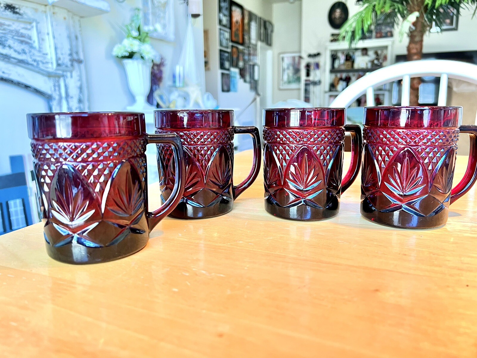 Set of 4 Vintage Luminarc Arcoroc Ruby Red Tempered Glass Coffee Cups