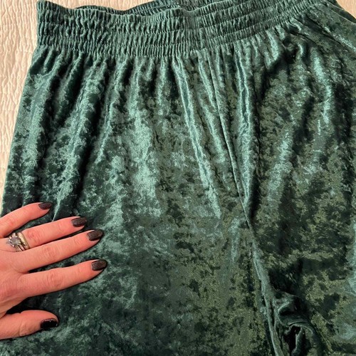 Vintage 80er 90er Jahre hohe breite Bein zerkleinerte Samthose Damen M/L grün Goucho - Bild 7 von 9