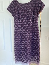 Studio One New York Evening Sheath Dress Size 10Sequins Lace Short Sleeve Purple