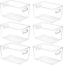 6 Pack Clear Pantry Organizer Bins Plastic Containers with Handle for Kitchen