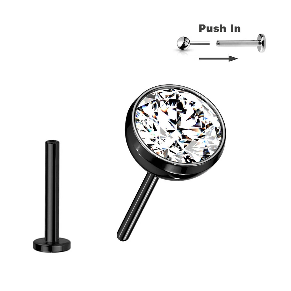 0,8mm Titan Stecksystem Labret Kristall Kugel Nasen Ohr Piercing Push in Gold SW - Bild 3 von 4