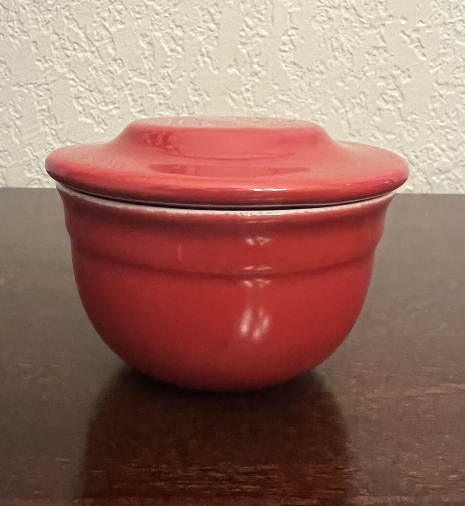 Emile Henry Red Butter Bell Pot Keeper Crock Glossy Ceramic France