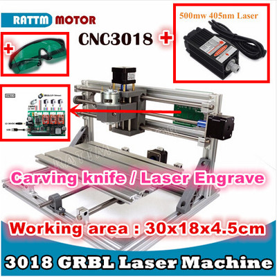 3 Axis 3018 GRBL Control DIY CNC Laser Machine Milling Wood Router+500mw Laser
