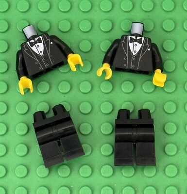 Lego 2 Black Suit / Tuxedo Jacket W/ Bow Tie And Silver Buttons And 2 Black Legs