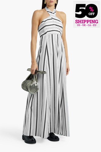 RRP€2440 BRUNELLO CUCINELLI Maxi Dress Size M Striped Halterneck Made in Italy