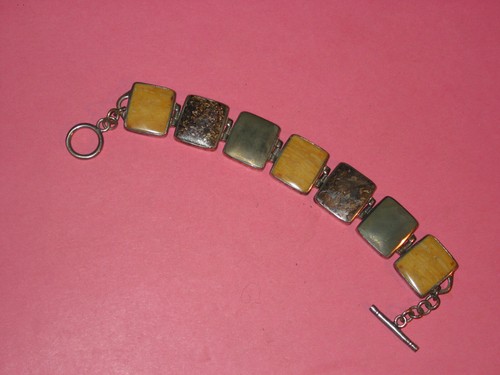 Studio Artisan Hand Crafted Sterling & Minerals Signed Vintage Toggle Bracelet  - Picture 1 of 3