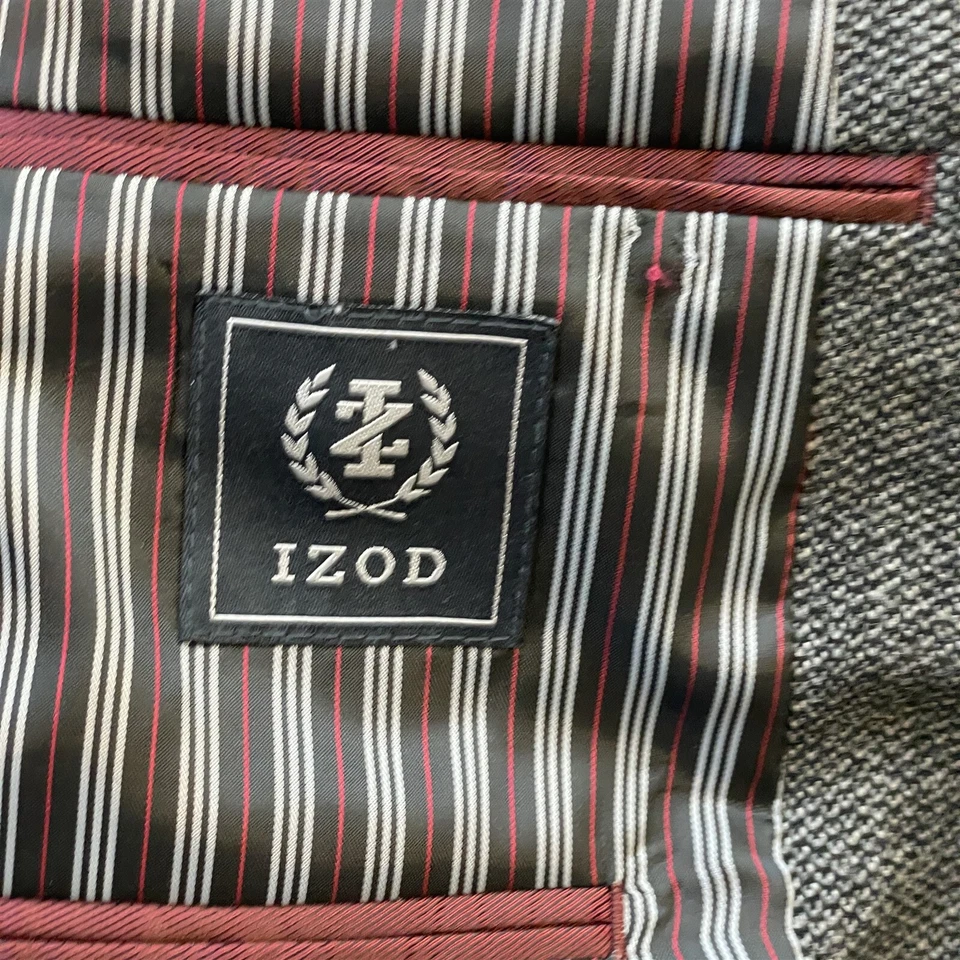 IZOD 42R 灰色 Birdseye 粗花呢 100% 羊毛男式西装外套运动外套夹克 — 第 4/4 张图片