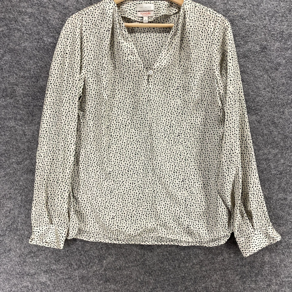 Blusa Mujer The Limited S Pequeña Beige Lunares Cuello en V Manga Larga Escándalo Foto 4 de 4