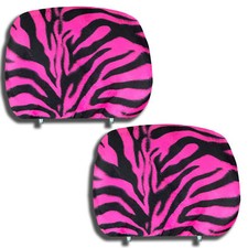 Animal Print Zebra Print Headrest Covers Hot Pink Black Pair 12 X 9
